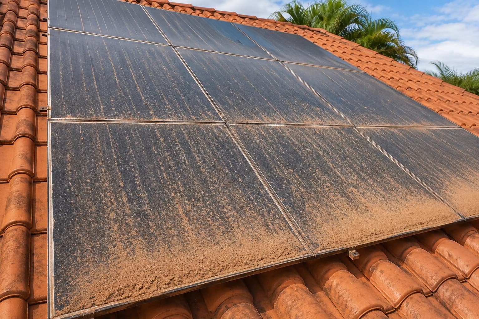 Placa solar suja antes da limpeza