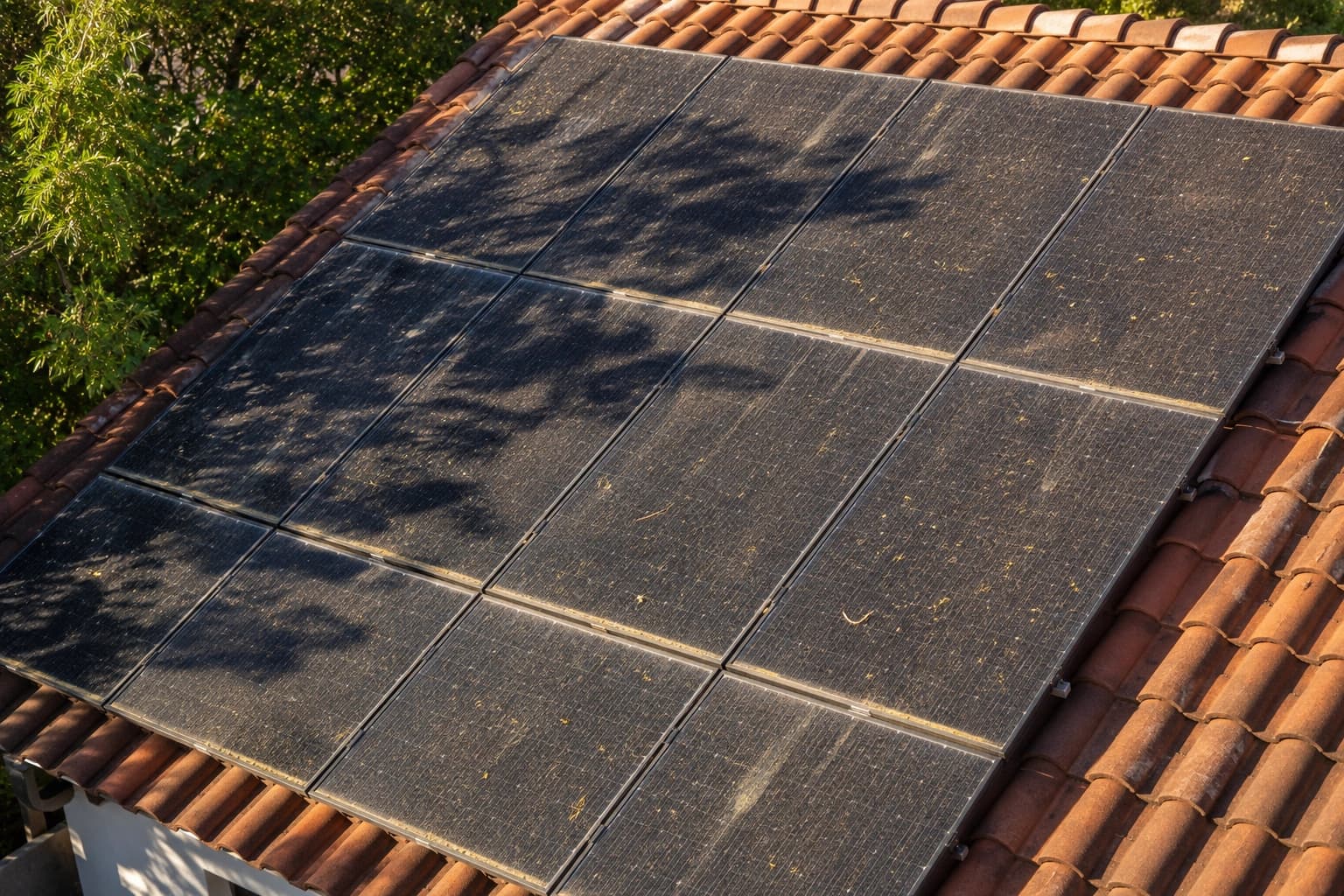 Placa solar suja antes da limpeza
