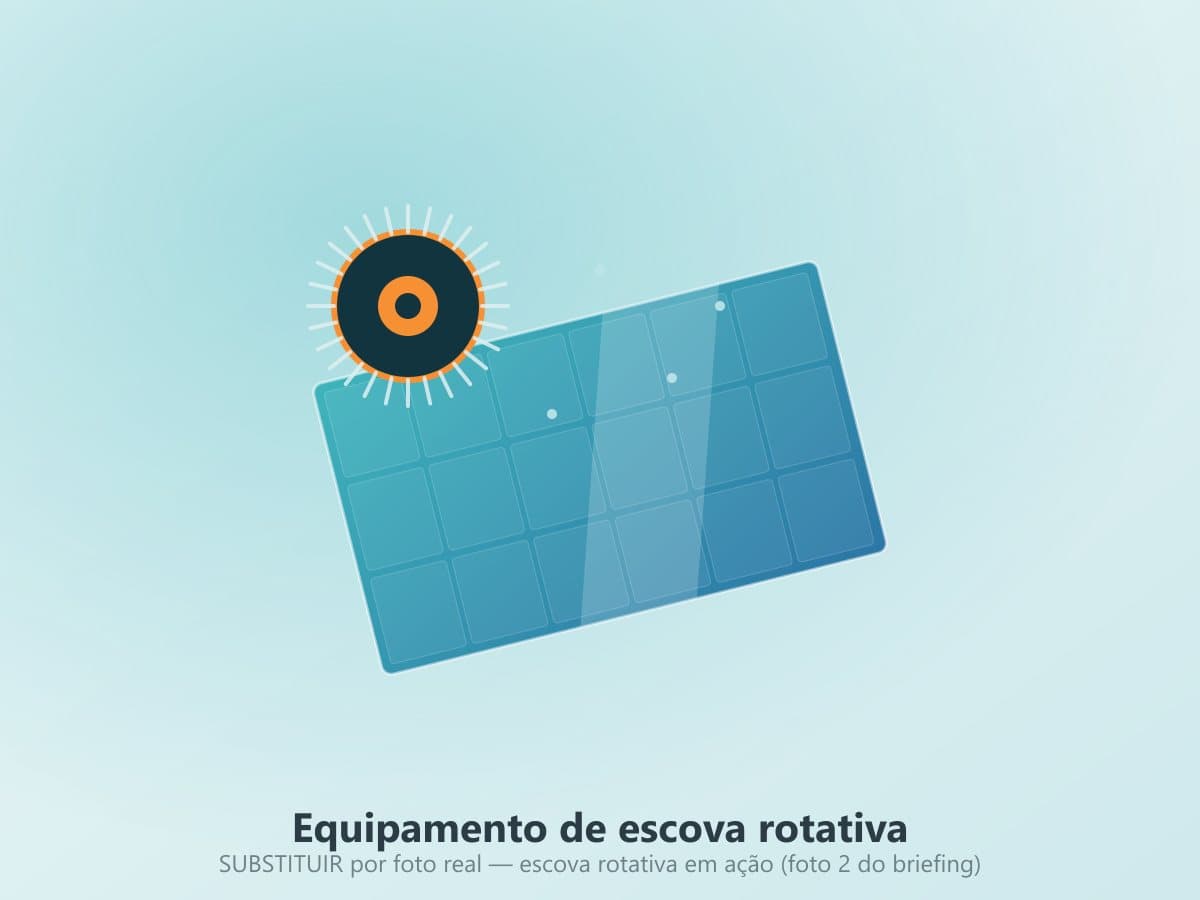 Equipamento especializado de limpeza de placas solares com escova rotativa