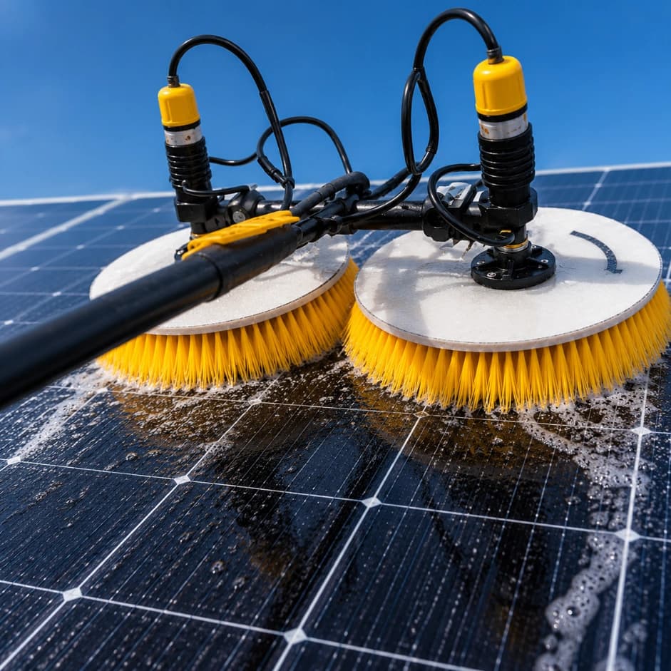 Limpeza profissional de painéis solares com equipamento especializado